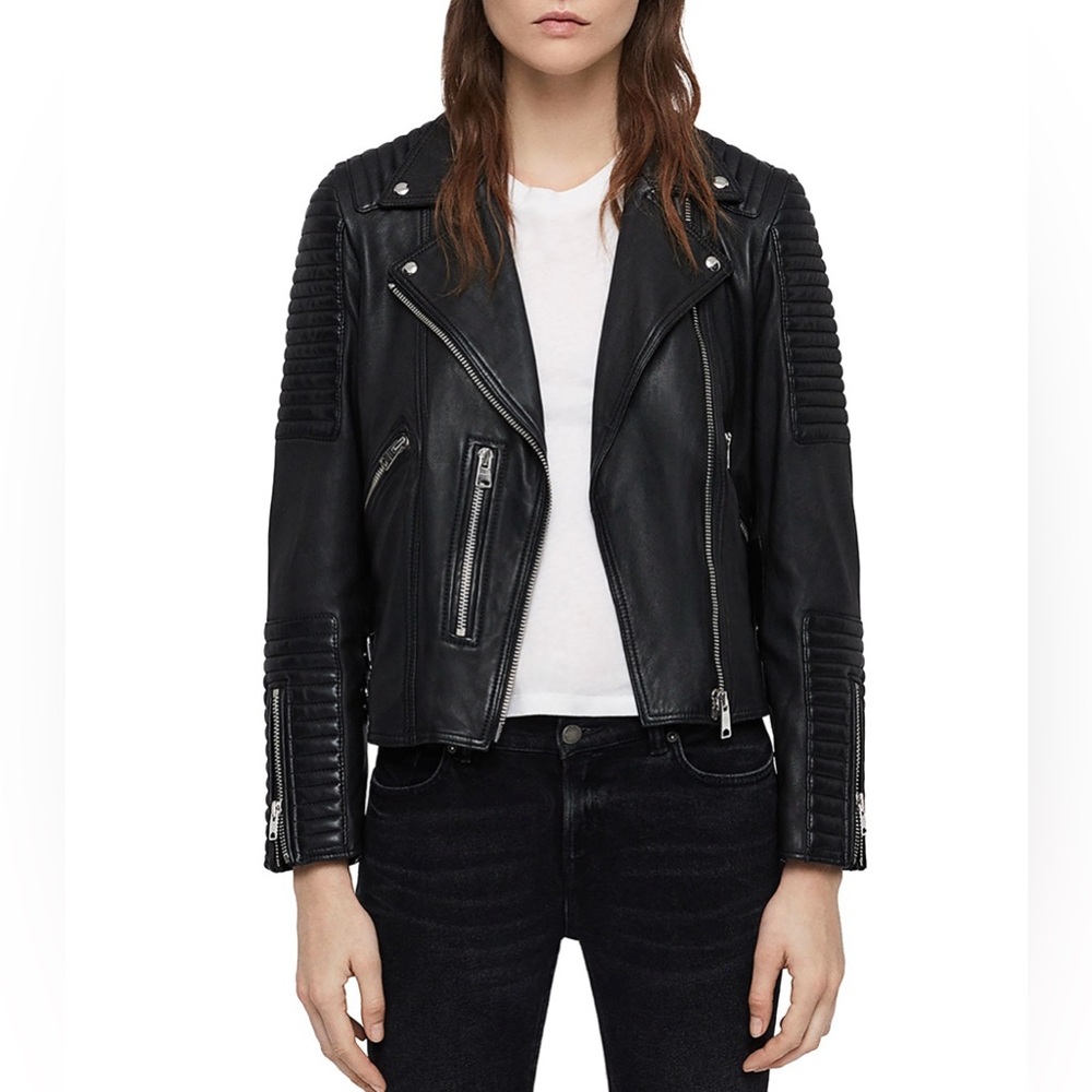 NEW AllSaints Estella Leather Biker Jacket Size 0 - Picture 7 of 11